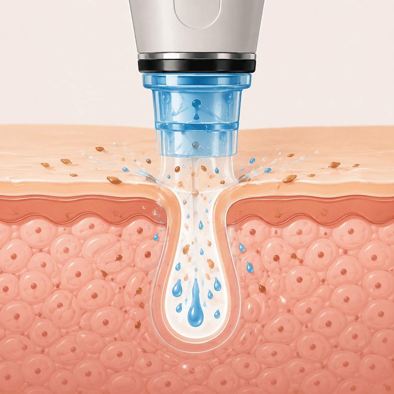 Illustrated demonstration of HydraFacial step 1: Cleanse + Peel