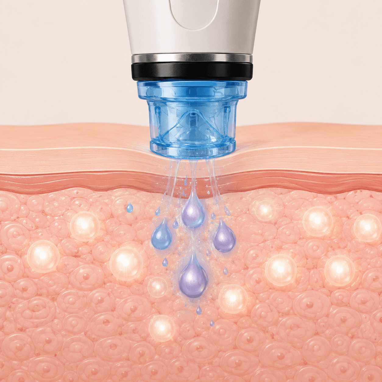 Illustrated demonstration of HydraFacial step 3: Fuse + Protect